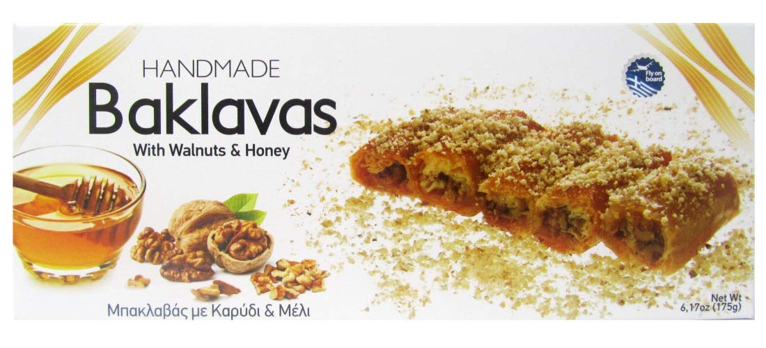 Handmade Baklavas - All Natural - Choose Your Favorite Filling - Imported from Greece - Candianuts - 6.17 oz box with 5 pieces (With Honey & Walnuts)