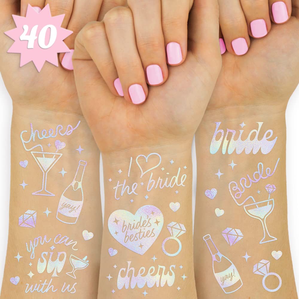 Cheers Bachelorette Temporary Tattoos - 40 Iridescent Styles | Bachelorette Party Decoration, Bridesmaid Favor + Bride To Be