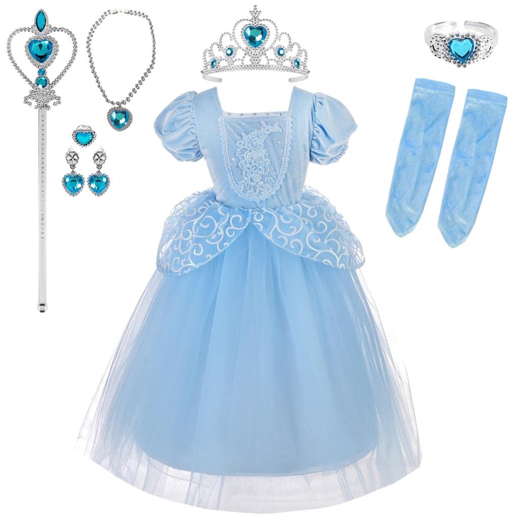 Lito Angels Princess Cinderella Fancy Dress Up Costumes Party Blue Ball Gown with Glove and Accessories for Kids Girls Age 3-11 Years