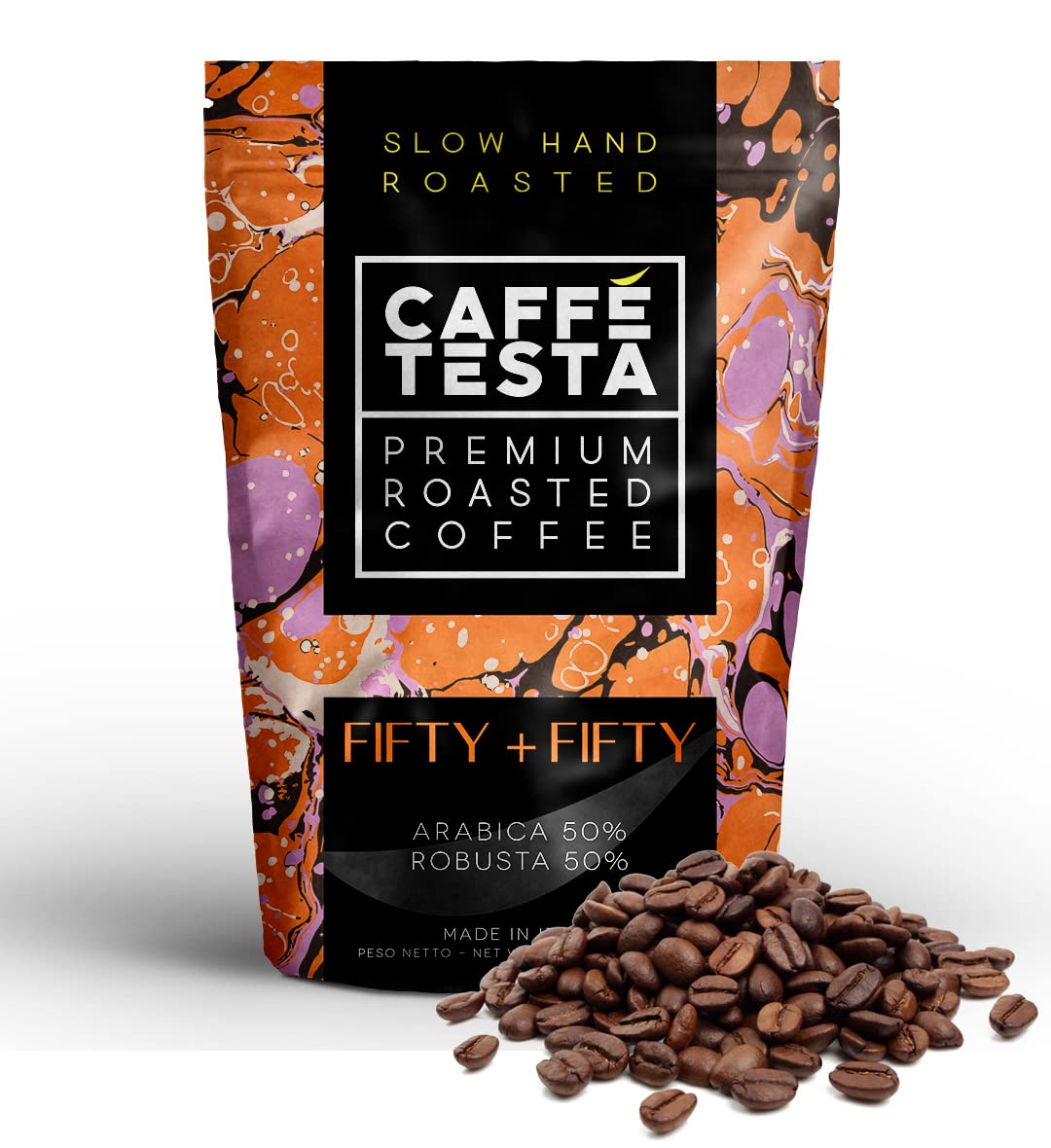 CAFFE TESTA Premium Coffee Beans FIFTY + FIFTY, Arabica 50% - Robusta 50% 1kg