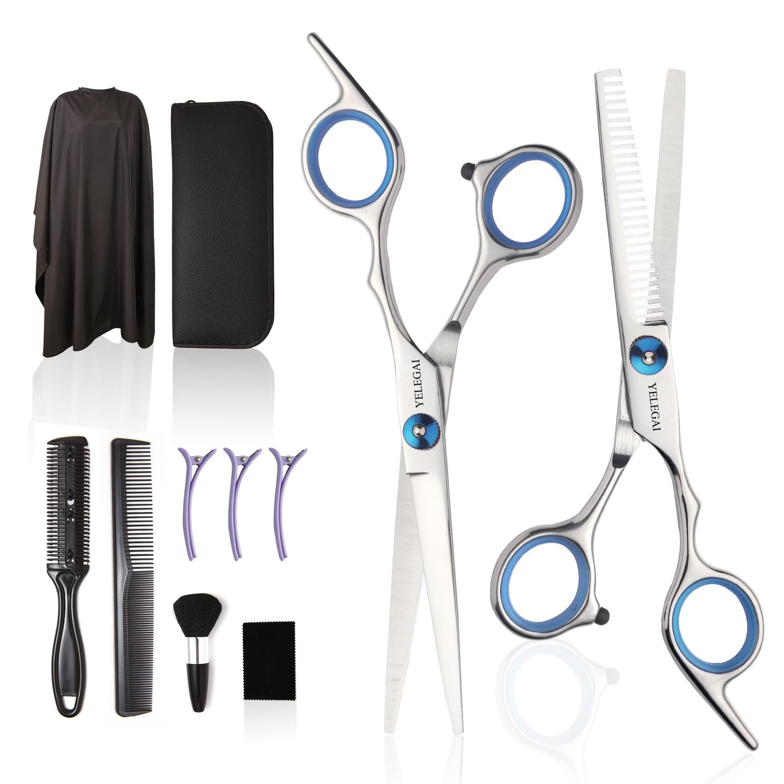 Hair Cutting Scissors Kit,11 Pcs Professional Haircut Scissors Kit with Cutting Scissors,Thinning Scissors,Neck Duster Brush,Comb,Barber Cape,Hair Clips,Hairdressing Shears Set for Barber and Home