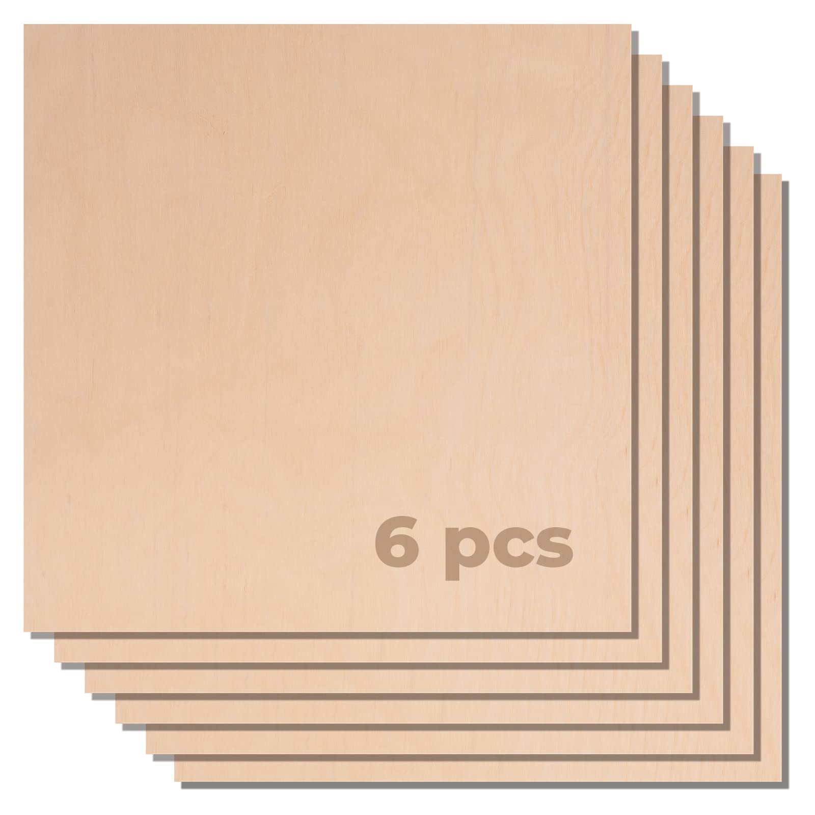 Birch Plywood 6 PCS, 1/8" Thin Wood Sheets 12" x 12" Birch Unfinished Wood for Crafts, Laser Cutting & Engraving, Painting, Unfinished Wood Pieces for Crafts & DIY Decorations