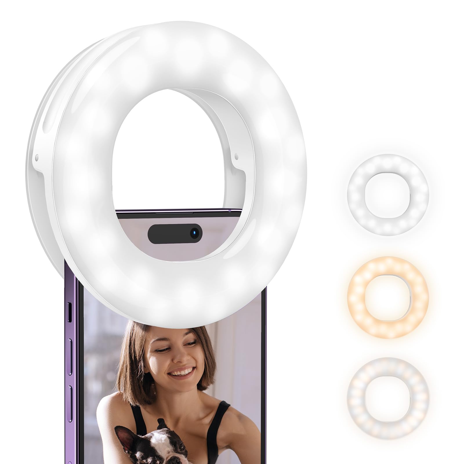 ATUMTEK Selfie Ring Light for Phone with 3 Light Temperatures, Portable Rechargeable Clip-on Ring Light with 48 LEDs for Mobile, Laptop, Zoom Meeting, Makes up, Video Calls, Streaming, Selfies