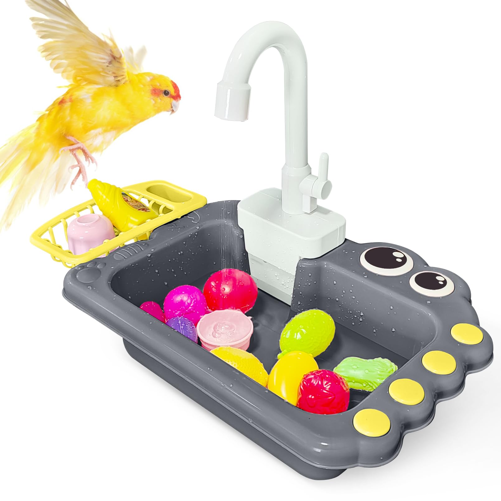 PINVNBYParrot Bath Tub Bird Automatic Bathtub with Faucet Multifunctional Parakeet Shower Box Bird Bathroom Toys Cage Accessory for Small Medium Birds (Gray