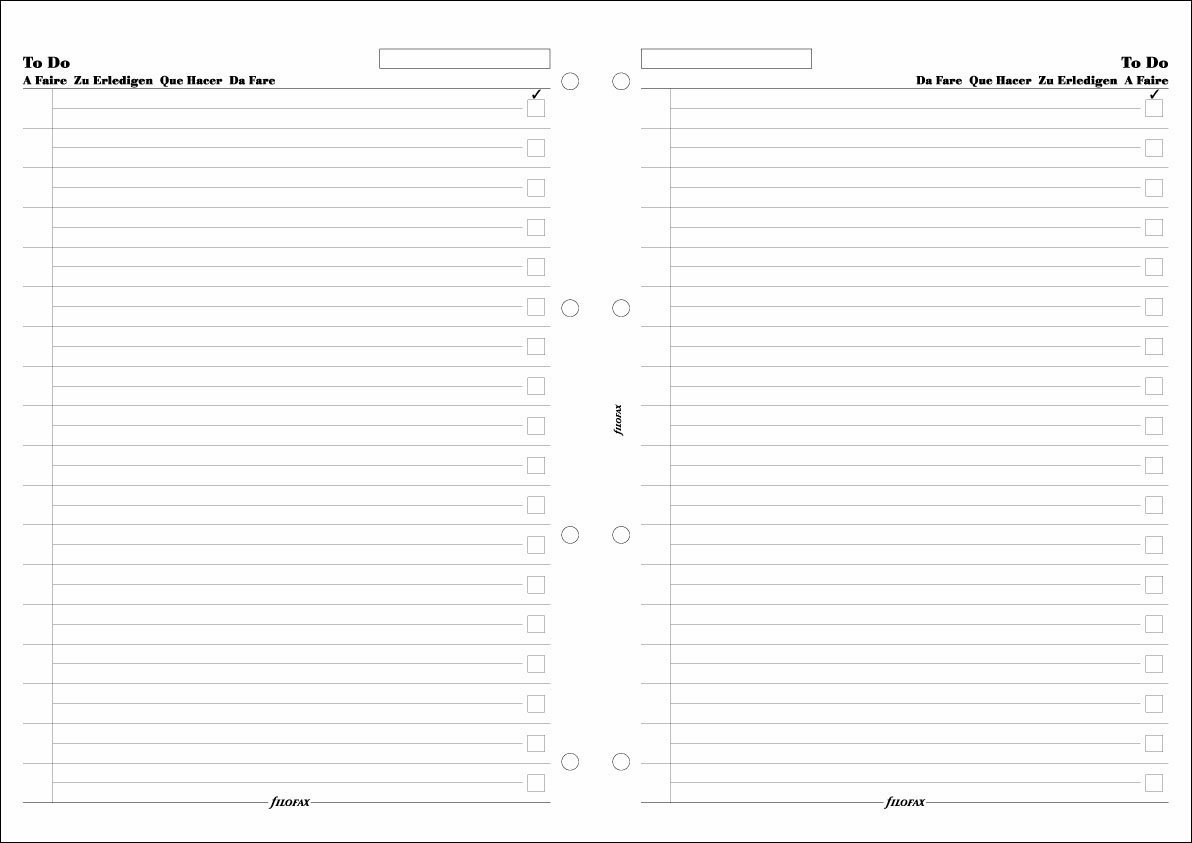 Filofax A4 To do 5 language, 210X297mm, Ref 294073