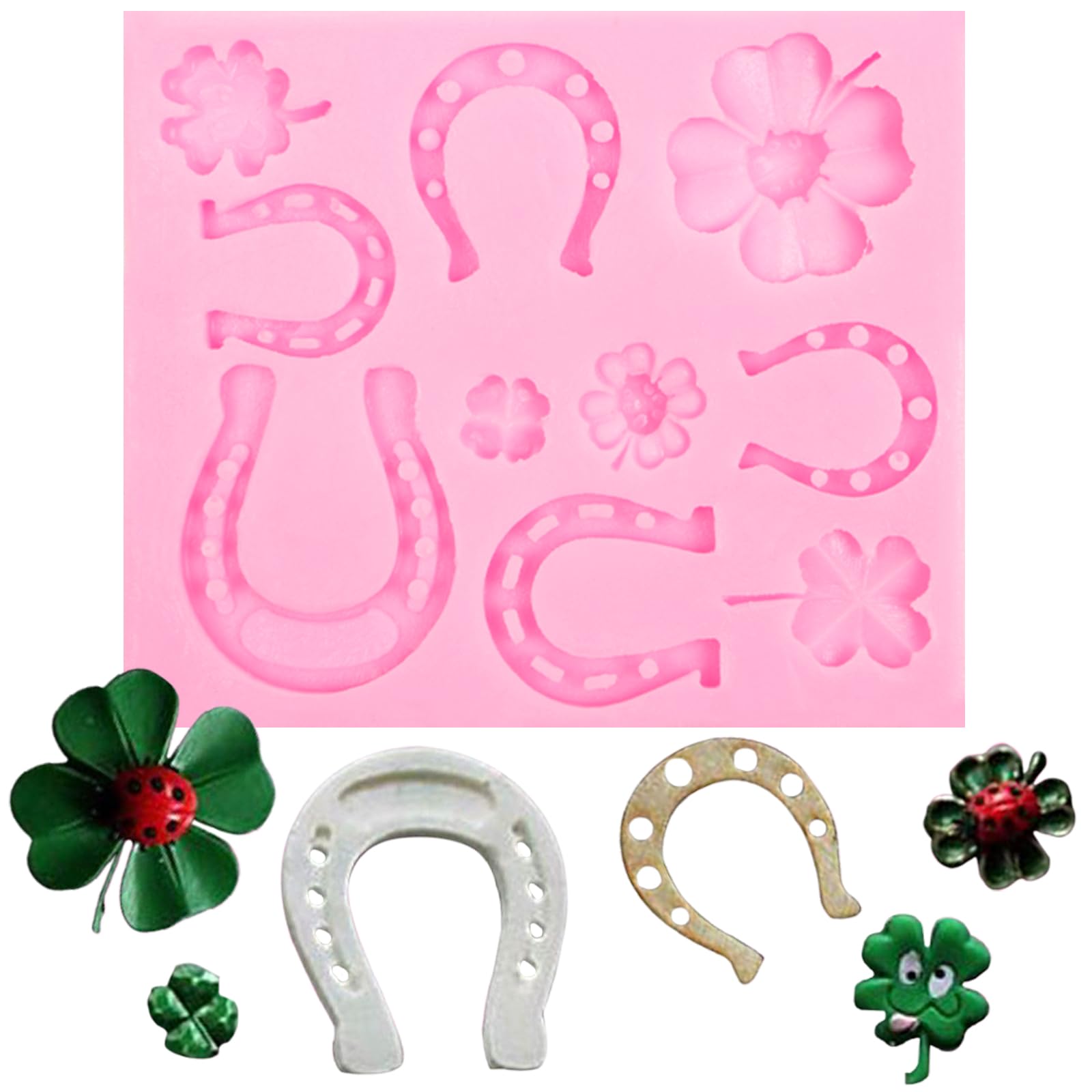 St. Patrick's Day Silicone Fondant Molds 1 Pcs, Four Leaf Clover Chocolate Mold, Horseshoe Mold for Cake Decoration Candy Sugar Cupcake Topper Cake Polymer Clay Crafts Epoxy Resin