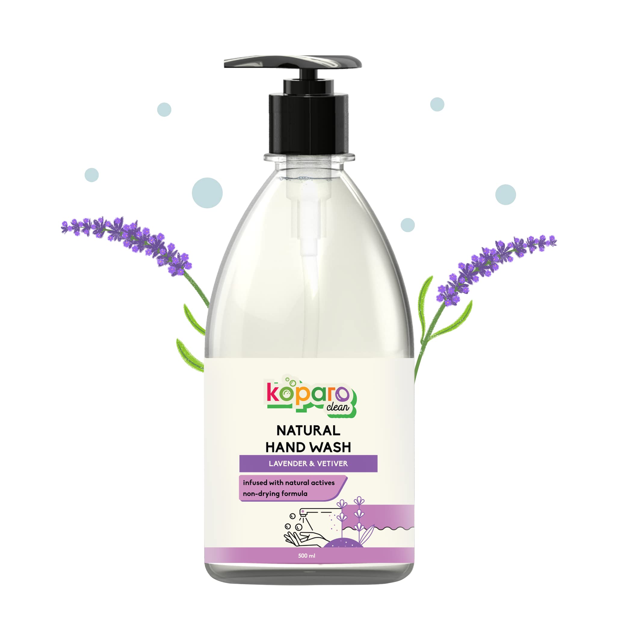 Koparo Clean Natural Hand Wash With Lavender Fragrance | pH Balanced Infused With Glycerin & Tea Tree Oil Germ Protection | All skin | Kids Safe, Eco Friendly, Plant Based | 500 ml - Pack of 1