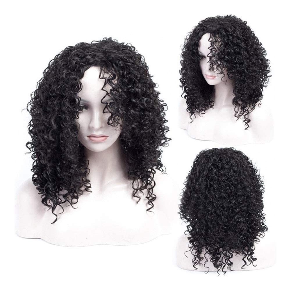 Pkaidiaob Wigs Western Girls Long Hair Wig high Temperature Wire SHUNFA high Density Before Headgear Synthetic Hair African Braids Wigs Stage Hip-hop (Color : Black)