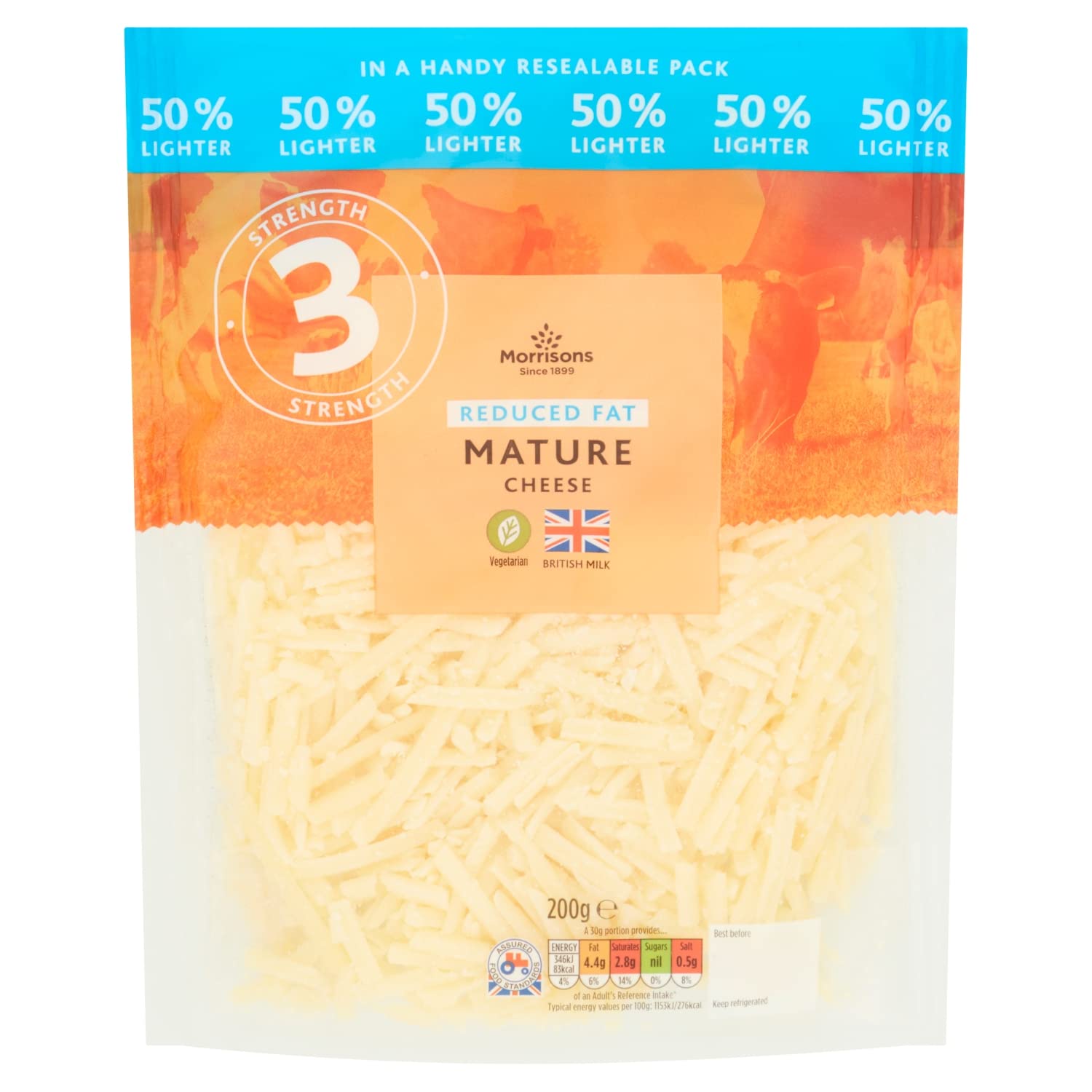 Morrisons 50% Lighter Mature Cheese, 200g