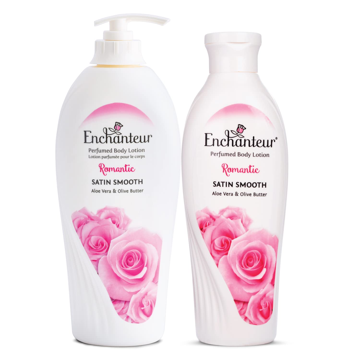 Enchanteur Romantic Perfumed Body Lotion 500ml with Aloe Vera & Olive Butter for Silky Smooth Skin & Enchanteur Romantic Perfumed Body Lotion 250ml with Aloe Vera & Olive Butter for Satin Smooth Skin