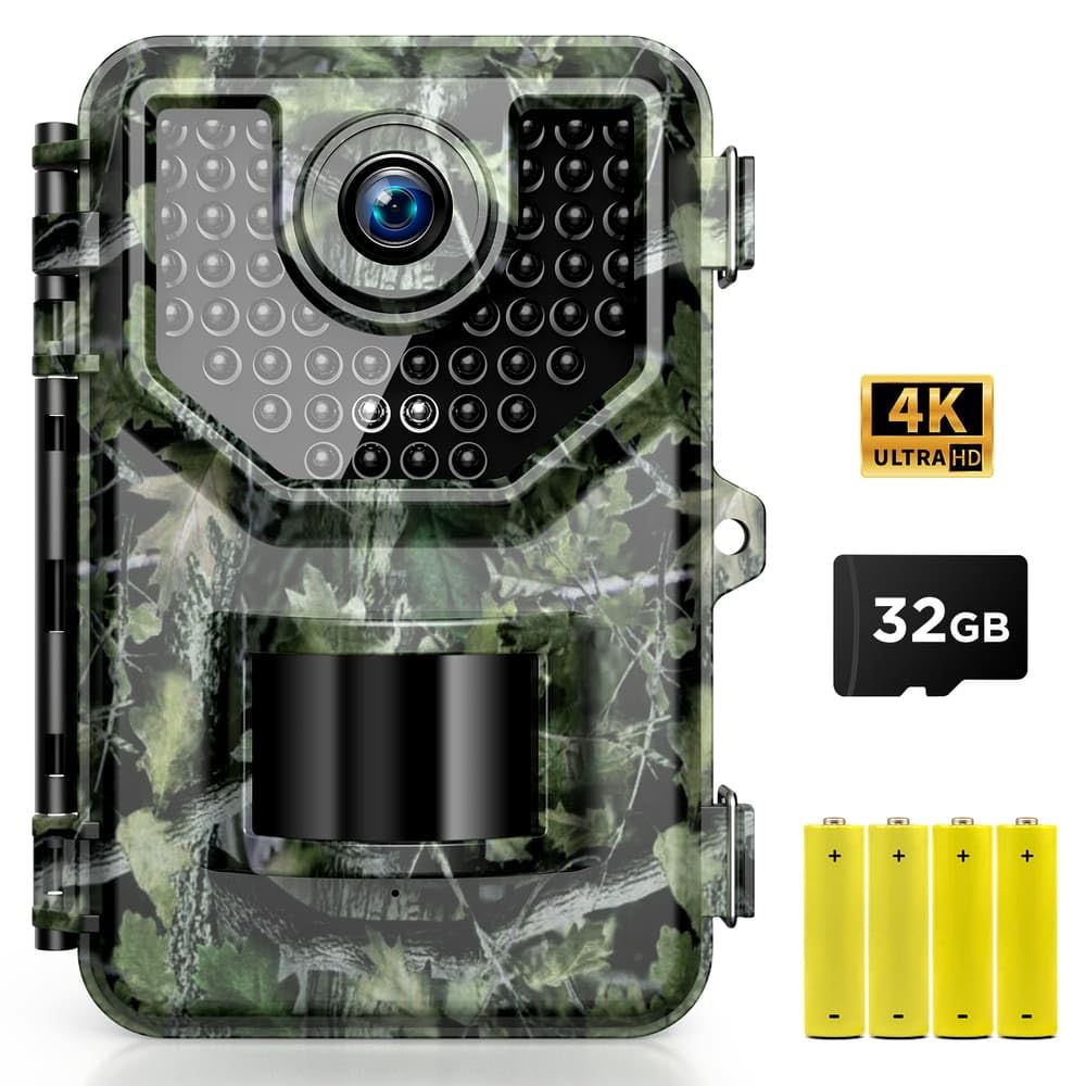 Vikeri Trail Camera, 4K 48MP Game Camera with Night Vision Motion IP66 Waterproof 130°Wide-Angle, 0.05s Trigger Hunting Trail Cam with 48pcs No Glow Infrared LED for Wildlife Monitoring