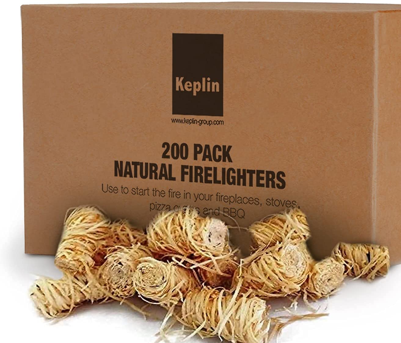 KEPLIN Natural Firelighters - 200 Pack | Eco Friendly Wood Firelighters | Quick Wood Wax Flame Fire Starters | Safe to Use | Ideal for Stoves, Open Fires, BBQ's & Pizza Ovens