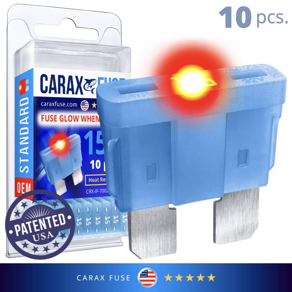 CARAX Glow Fuse – Premium Fuse Standard/Regular Blade ATC/ATO/ATS – 15A Kit 10 pcs – Glow When Blown LED Automotive Fuse – Smart Auto Glow Fuse Easy Identification – 10 pcs.