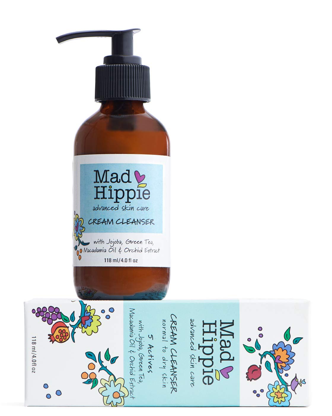 Mad HippieCream Cleanser - Hydrating Facial Cleanser with Jojoba Oil, Green Tea, Orchid Extract, and Hyaluronic Acid, Gentle Face Cleanser for Women/Men with Dry, Sensitive Skin, 4 Fl Oz