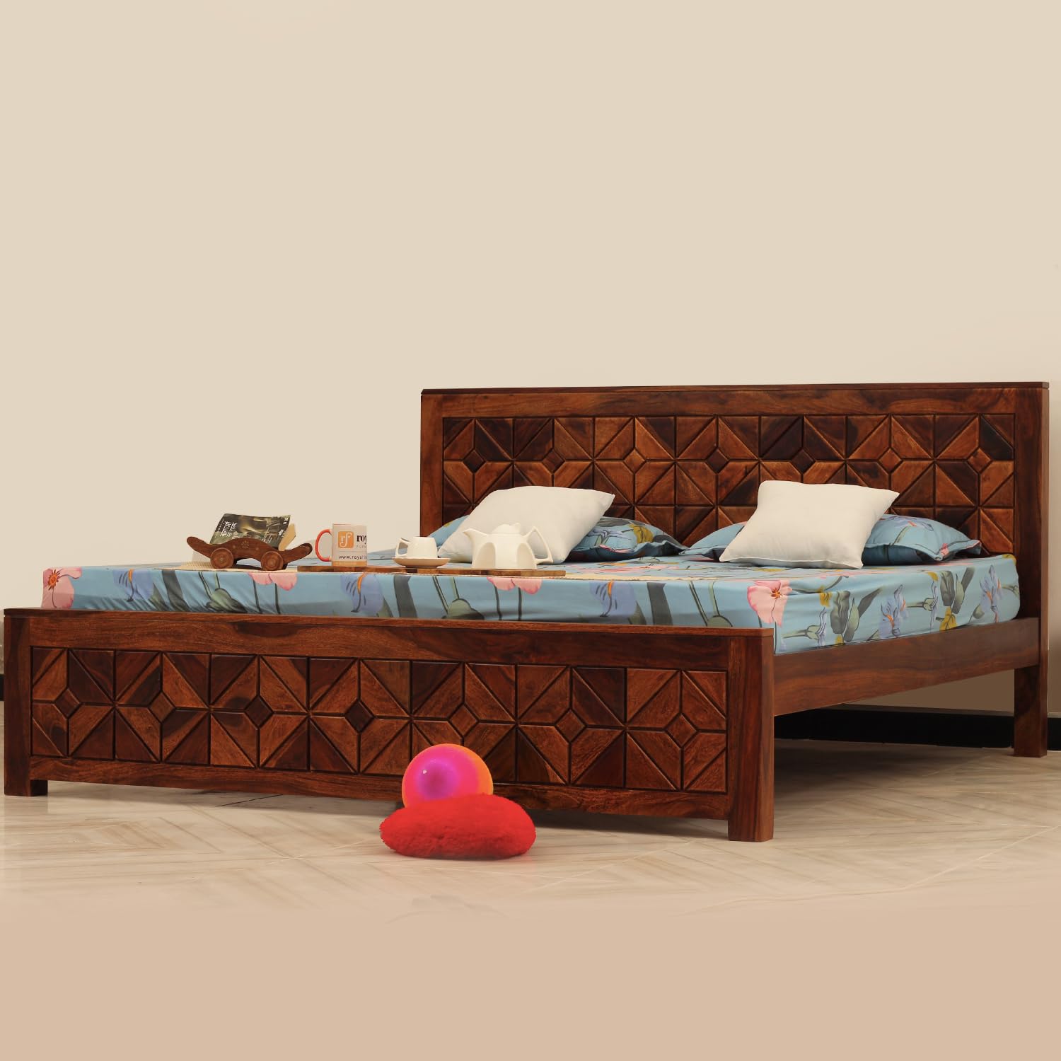 SheeshamCraftOptima Solid Wood King Size Without Storage Bed with Natural Honey Oak Colour, 12-Month Warranty - 83.1" x 74" x 16" (Natural Honey Oak)