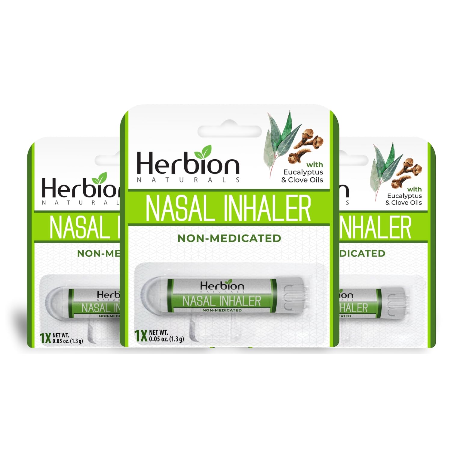 Herbion Naturals Nasal Inhaler Non-Medicated, 0.05 Fl Oz (1.5ml) - Relieves Nasal Congestion & Blockage, Sinusitis & Allergic Conditions - Pack of 3