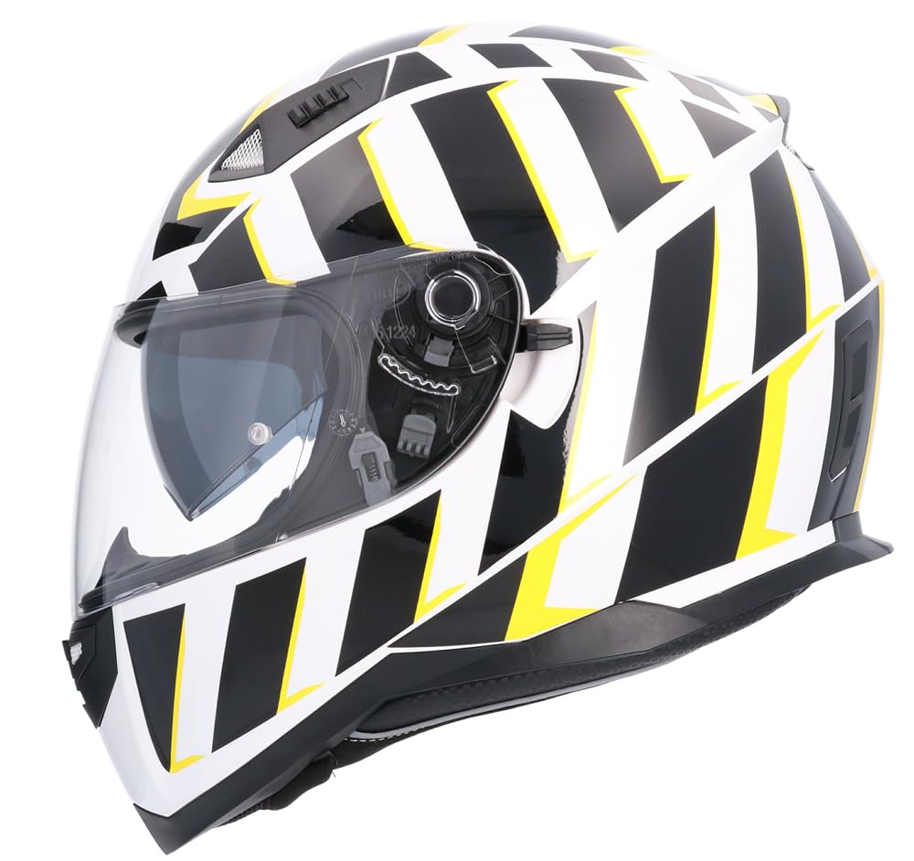 Motorcycle Helmet ECE Approved RAZZE Size S (55/56) White and Yellow SH881 Limited Edition Helmet with Double Sun Visor Helmet Men Women Helmet Unisex