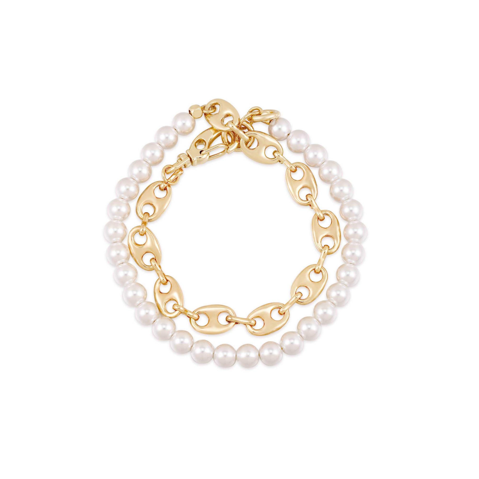 Ettika18k Gold Plated and Pearl Bracelet. Modern Chain Link Wrap Bracelet. Fashion Jewelry for Women. Great Gift.