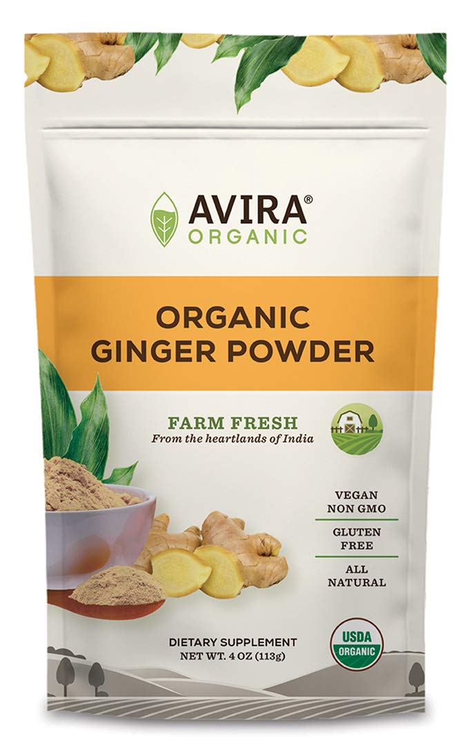 Avira Organic Ginger Powder, Vegan, Non-GMO, Easy to Mix in Cooking, Baking, Tea & Lattes, Resealable Bag, Light Brown, 4 Oz