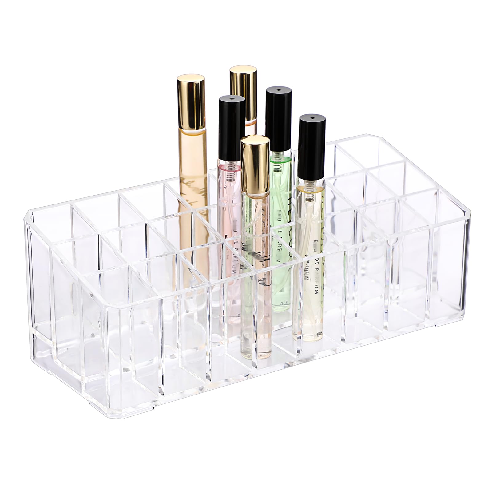 ELLDOORollerball Perfume Organizer, 24 Spaces Clear Acrylic Perfume Storage Holder Beauty Scent Holder, Makeup Lipgloss Lipstick Display Case