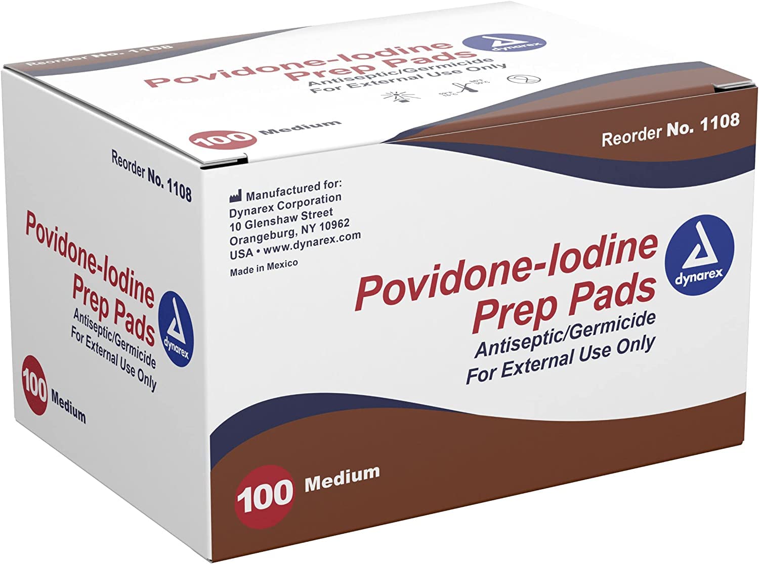 Dynarex 1108 Povidone Iodine Prep Pads (Pack of 100)