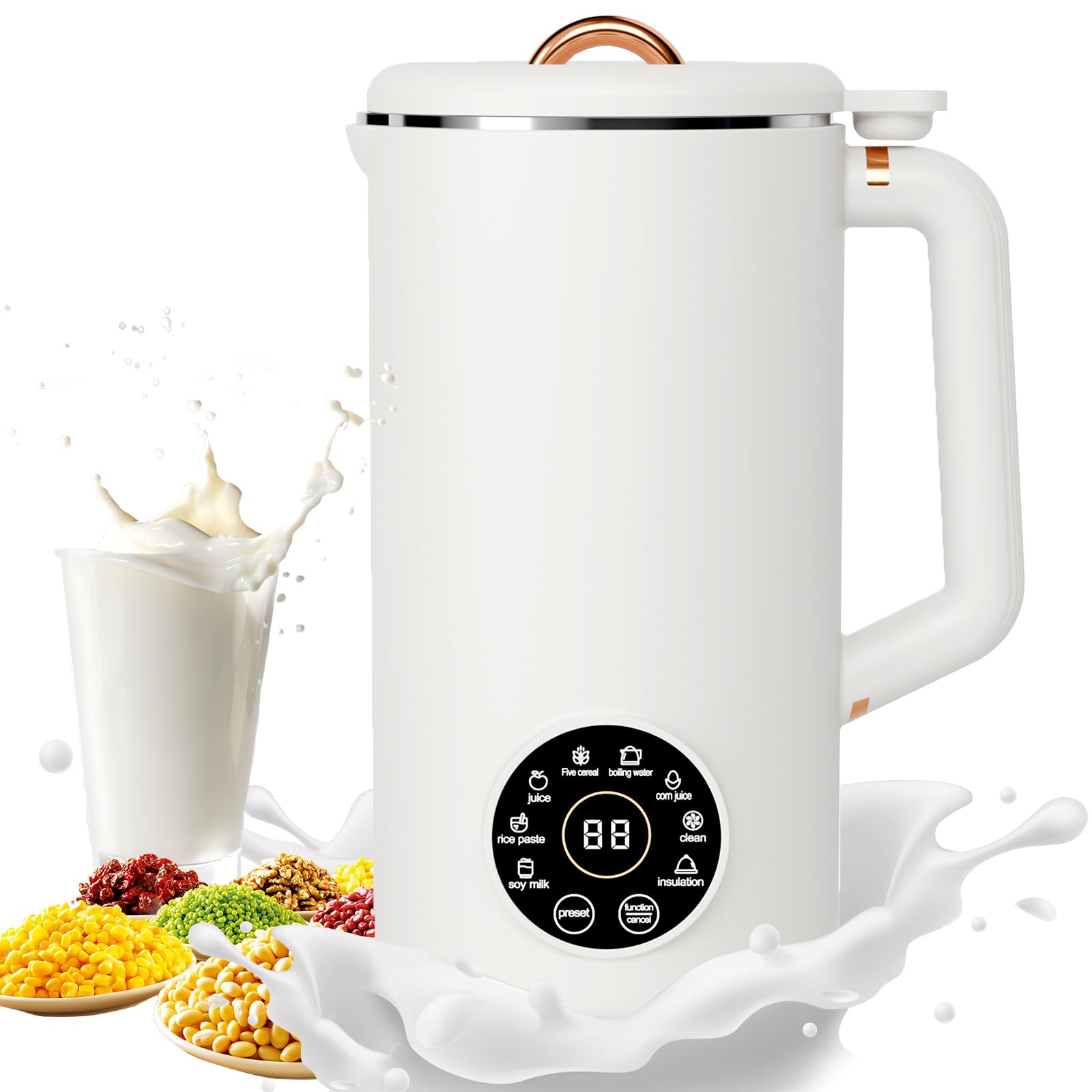 Nut Milk Maker Machine, 34oz(1000ml) Multi Functional Homemade Almond, Oat, Coconut, Soy, Plant Based Milks and Non Dairy Beverages, Automatic Soy Milk Maker with 12H Pre Set/Auto Clean/Keep Warm/Boil