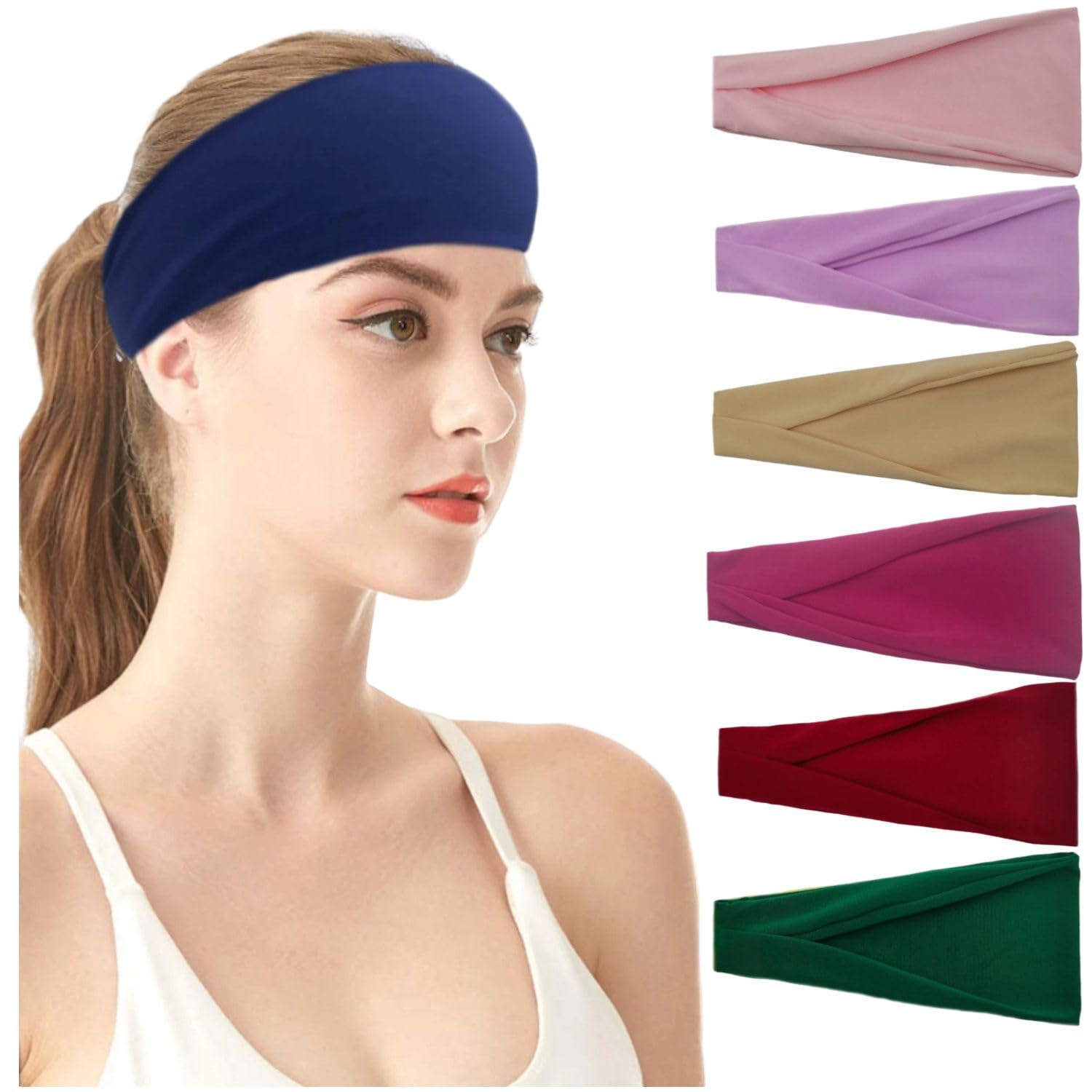 LUCKYLIGHT 6-Piece Solid Color Sports Headband, Stretch Yoga Band, Female Men's Running, Fitness, Sweat-Absorbing Sweat-Wicking Bandana