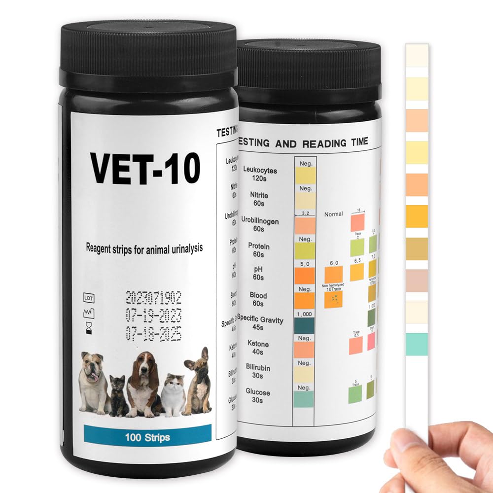 10-Parameter Cat & Dog Urine Test Strips 100pcs, Cat & Dog UTI Test Kit, Urinalysis Reagent Strips: Glucose, Specific Gravity, pH