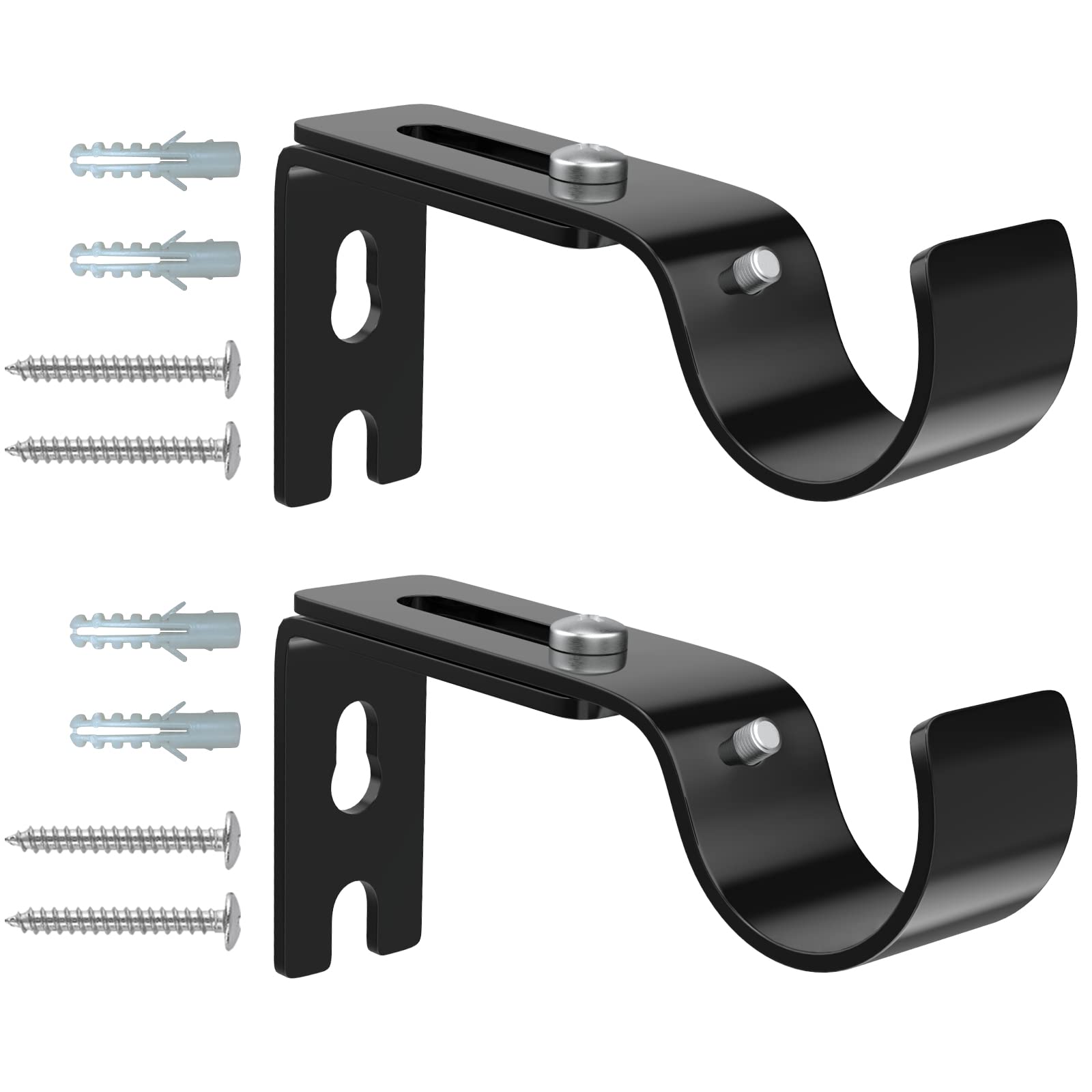 YeYeBest Heavy Duty Adjustable Curtain Rod Brackets, for 1 or 1 1/8 Inch Rods, Black, 2Pack