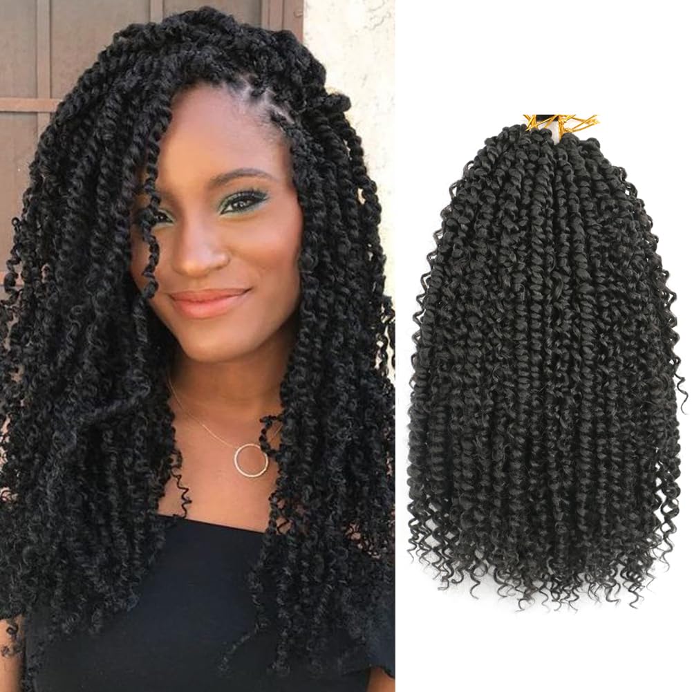 DAIRESS Pre-twisted Passion Twist Crochet Hair 14 Inch Pre-looped Crochet Passion Twist Braiding Hair 8 Packs Soft Bohemian Twists (14Inch Pack of 8, 1B)