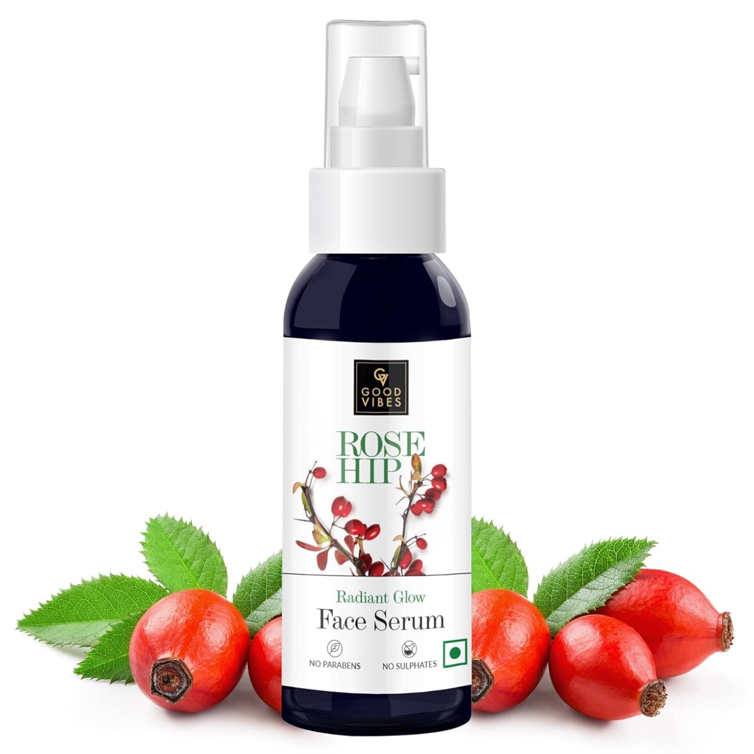 Good Vibes Rose Hip Radiant Glow Face Serum, 50 ml Light Weight Non Greasy Moisturizing Anti Ageing Formula For All Skin Types, Corrects Dark Spots, Natural, No Parabens & Sulphates, No Animal Testing