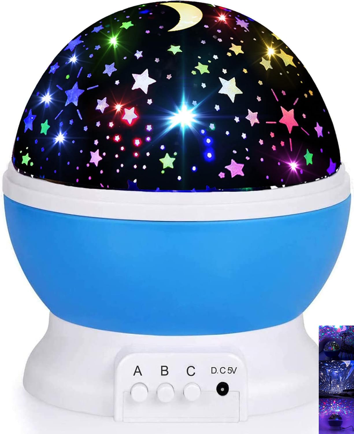 YAQOOT® Night Light for Kids, Moon Star Projector - 4 LED Bulbs 8 Light Color Changing with USB Cable, 360 Degree Rotation, Romantic Night Lighting for Baby Kids Women, Party Bedroom Decoration