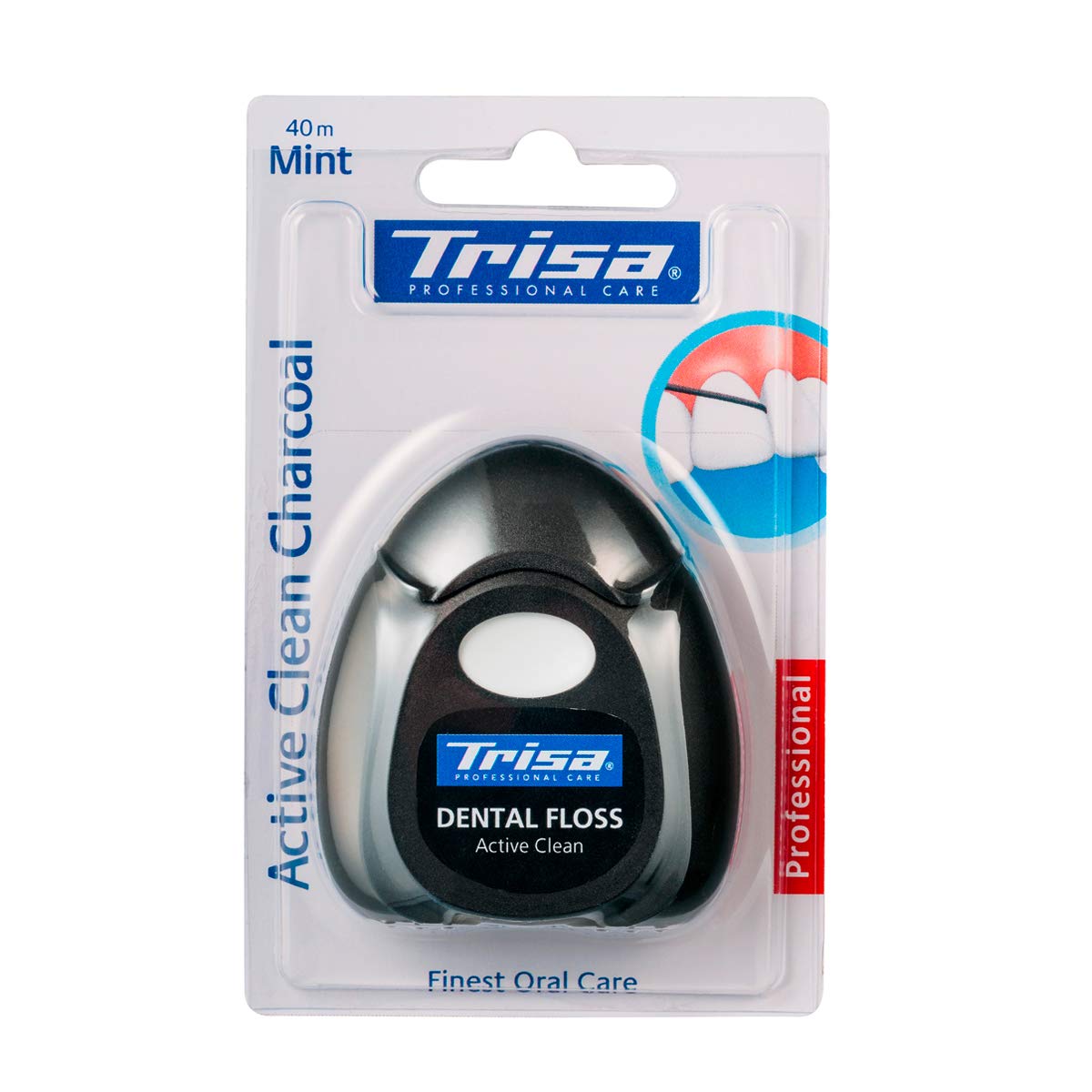 Trisa Active Clean Charcoal, 40 m, Waxed with Mint Aroma and Activated Carbon for Effective Cleaning Between Teeth.