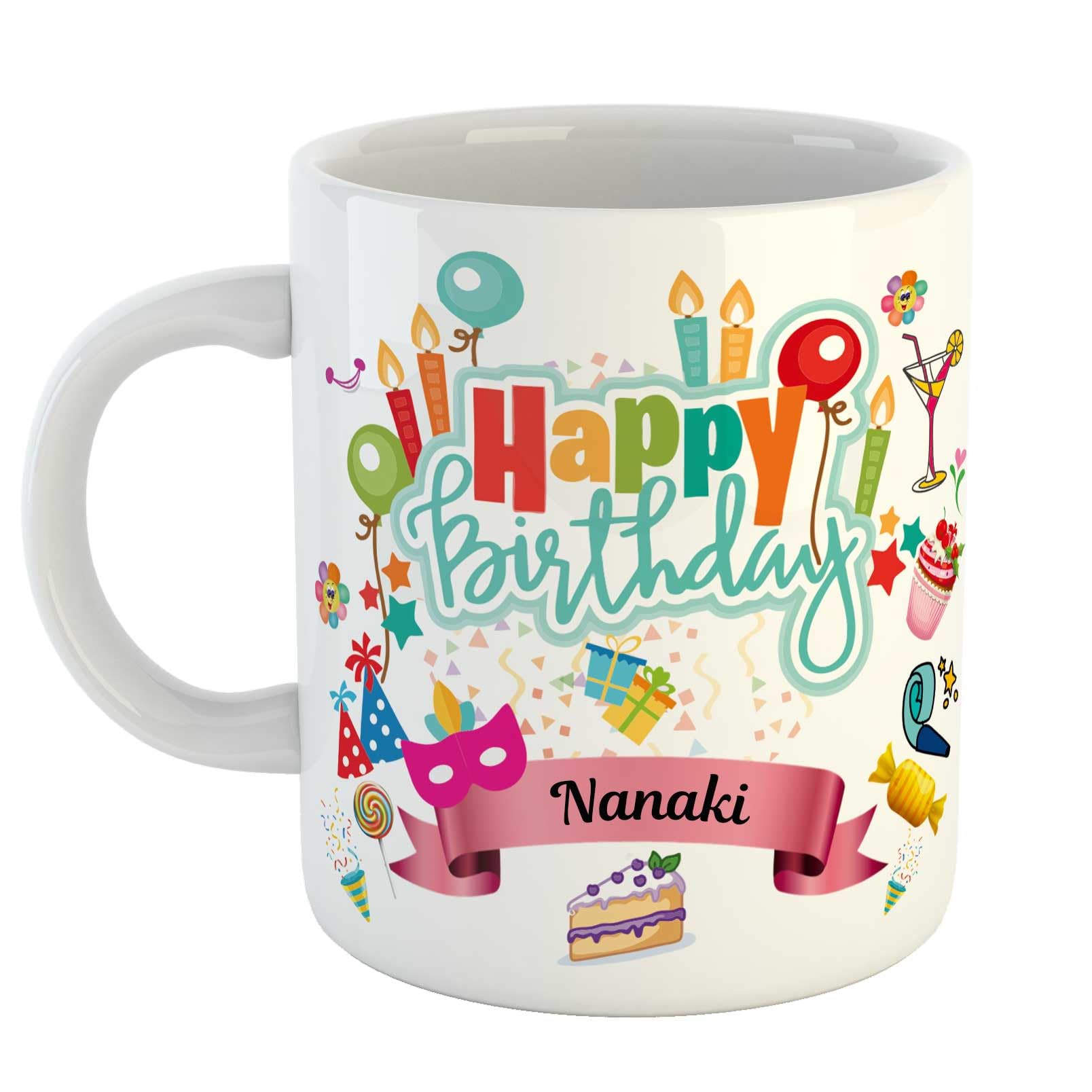 ARTBUG Happy Birthday Nanaki Coffee Mug - Best Birthday Gift for Kids, Friends, Brother, Sister, Boy, Girl, Return Gift, Name -Nanaki