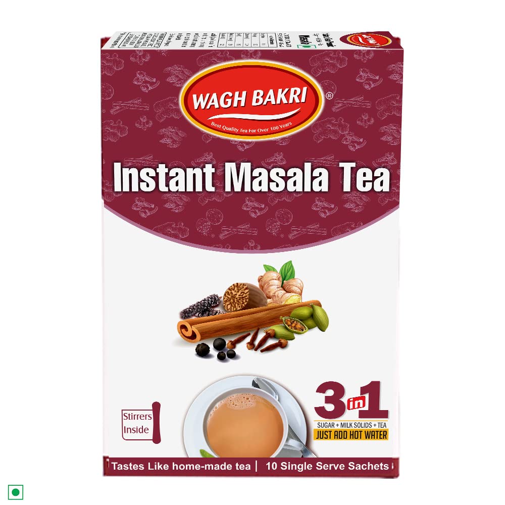 Wagh Bakri | Instant Masala Tea | Premix Masala Tea | 140g 10 Sachets (4.93 Oz) | Pack of 2