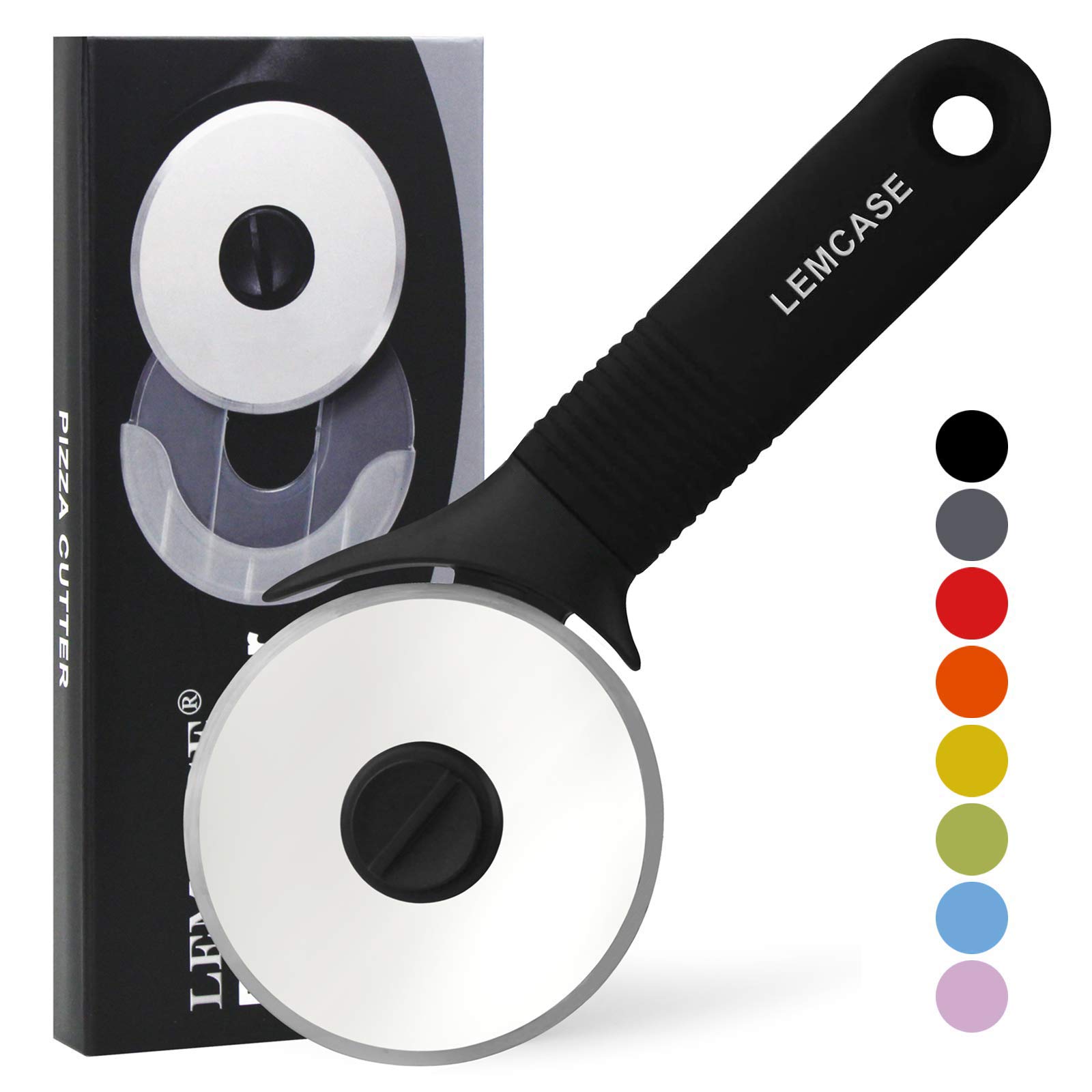 LEMCASEPizza Cutter Wheel, Professional Pizza Slicer - Silicone Handle and Stainless Steel Blade with Protective Cover| Black