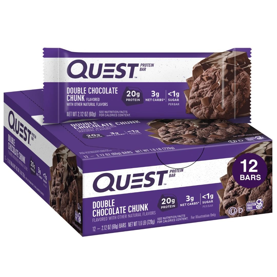 Quest Nutrition Double Chocolate Chunk Protein Bars, High Protein, Low Carb, Gluten Free, Keto Friendly, 12 Count