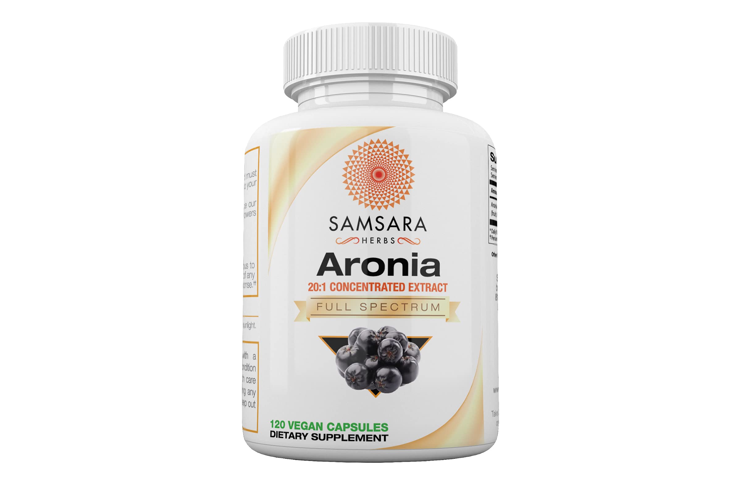 Samsara Herbs Aronia Berry 20:1 Extract (120x500mg Capsules) - Antioxidant, Flavonoids and Polyphenols Supplement - High ORAC - Native American Berry - Improved Wellbeing