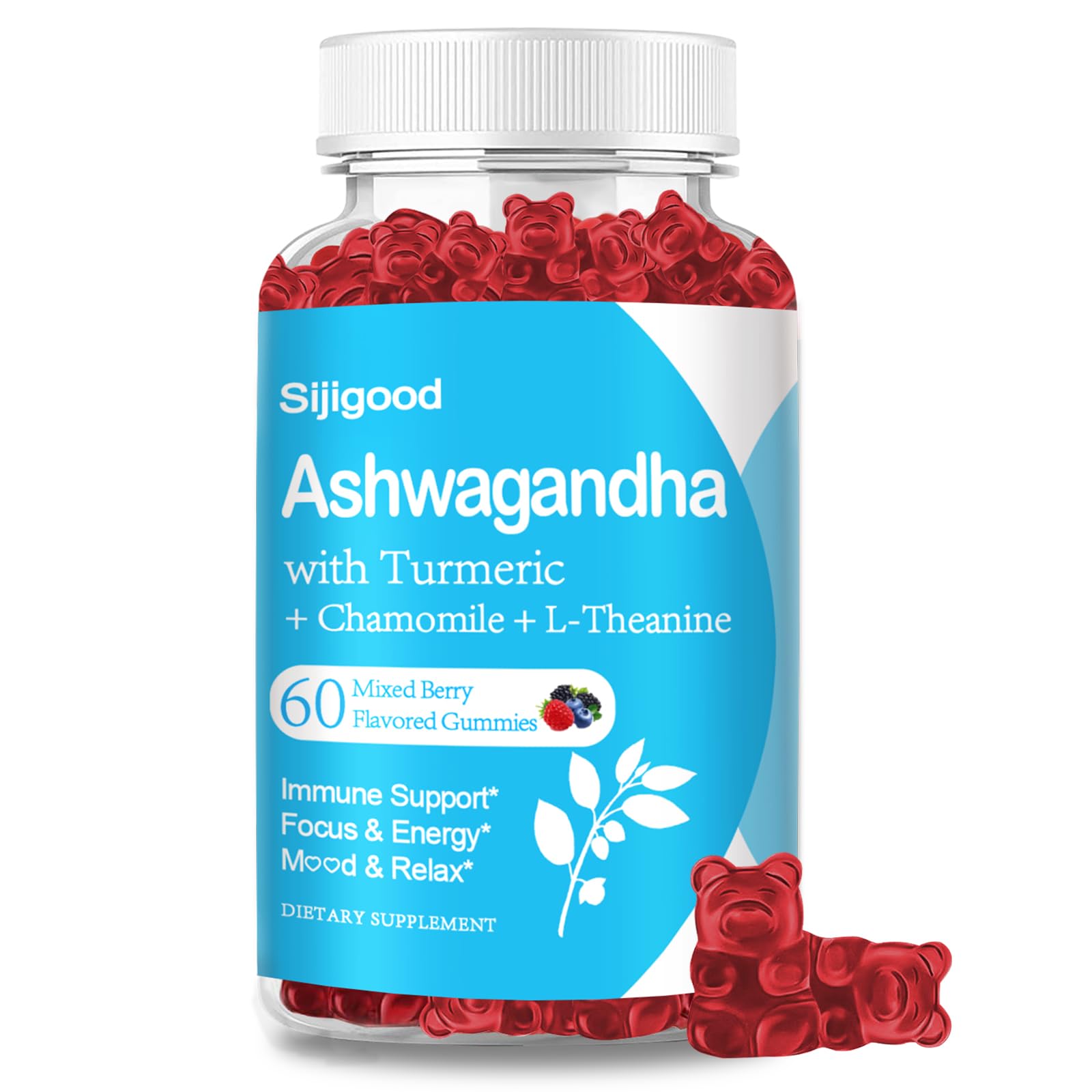 Ashwagandha Gummies with L-theanine, 2500mg Ashwa Root Supplement Gummy for Women Men, 60 Mixed Berry Flavored Gummies