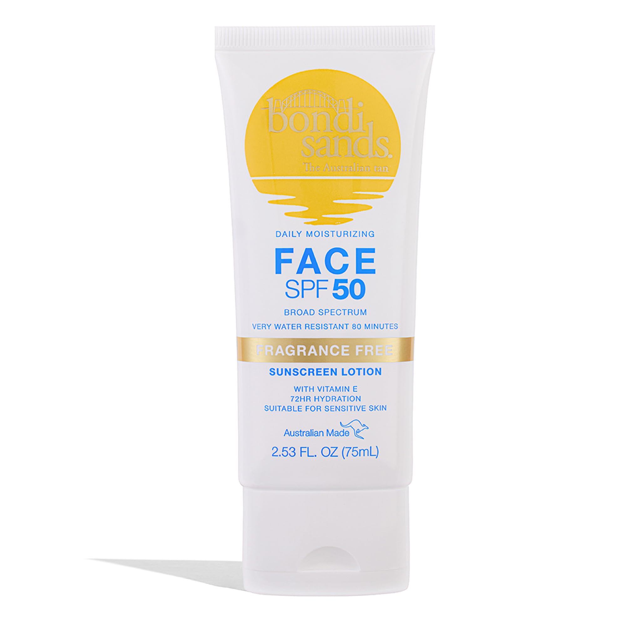 Bondi Sands Fragrance Free Daily Sunscreen Face Lotion SPF 50 | Hydrating UVA + UVB Protection, Non-Greasy, Gentle, Water Resistant | 2.53 Oz/75 mL