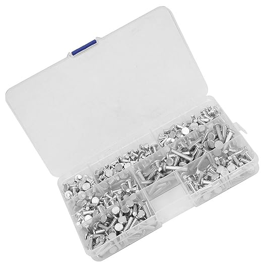 350pcs Flat Head Solid Rivets M4 Kit, Aluminum Rivets Set Length 4/6/8/10/12/16/20 mm Fastener for Household Automobile Industry