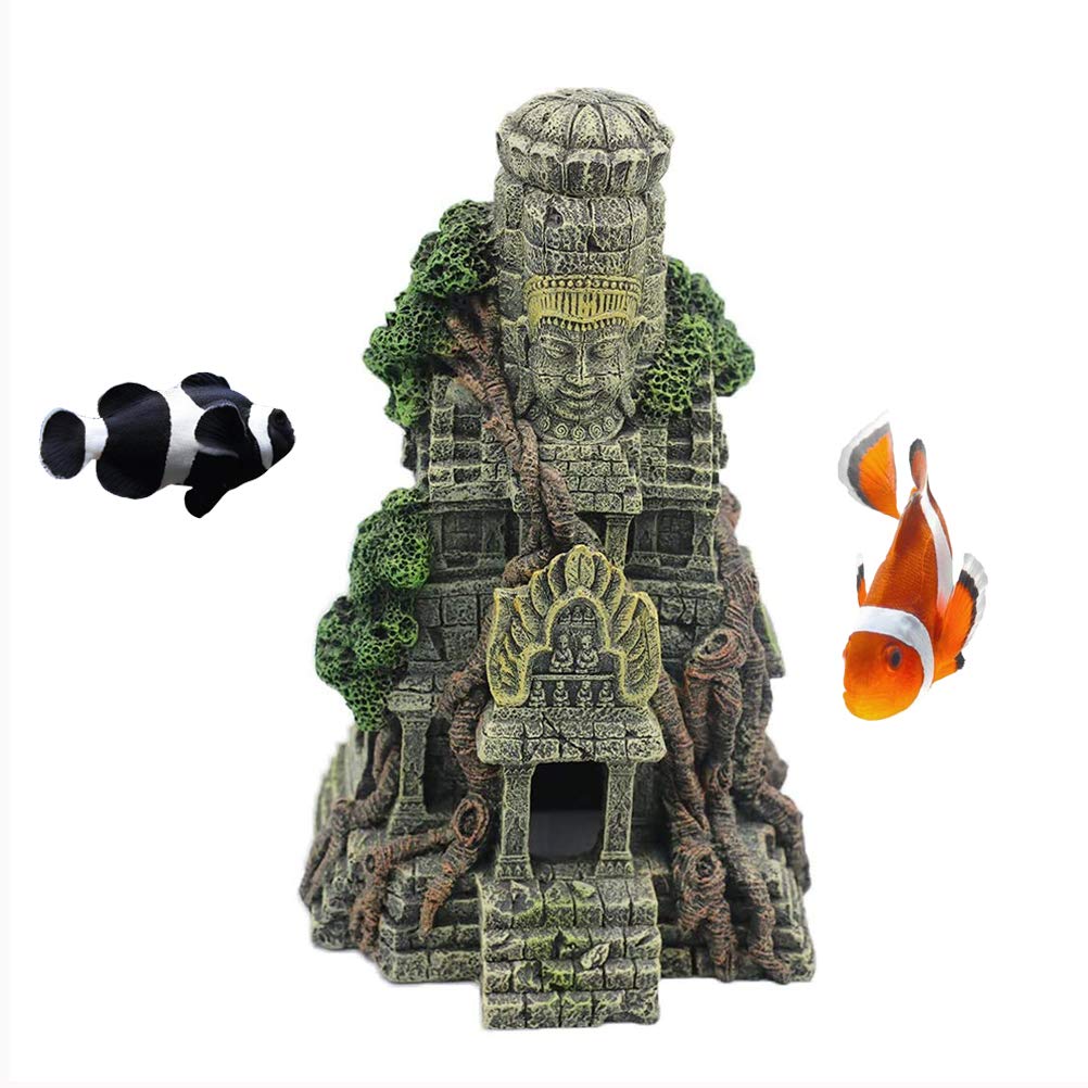 kathson Aquarium Decoration Fish Tank Ornament Resins Ancient Rock Face Betta House Fish Hideout Shelter for Shrimp Bettas Small Aquatic Animals