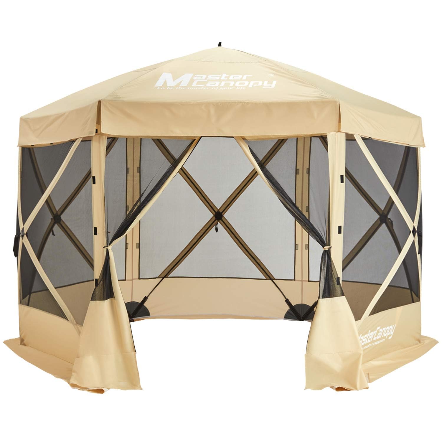 MASTERCANOPY Portable Screen House Room Pop up Gazebo Outdoor Camping Tent with Carry Bag(12x12, Beige)