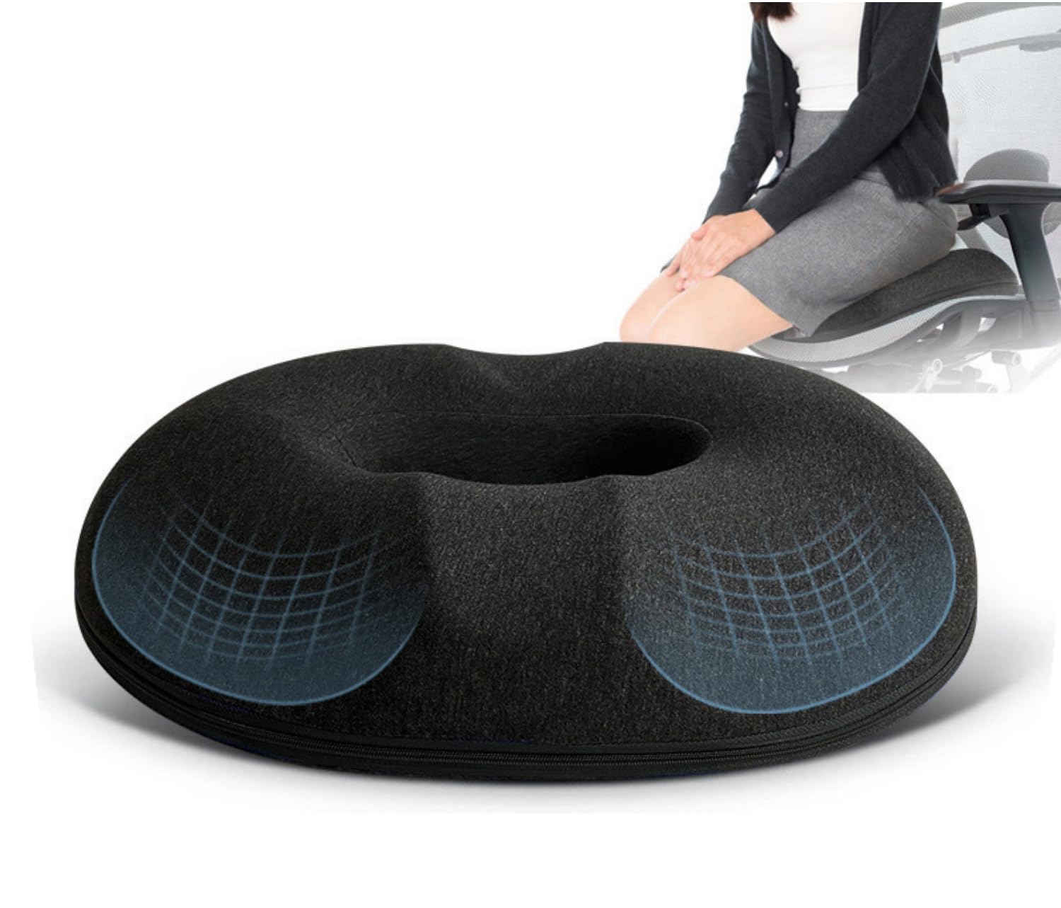 SKY-TOUCH Memory Foam Seat Cushion, Donut Pillow Pain Relief for Prostate, Pregnancy, Coccyx Pain, Surgery, Sciatica, Car Home Office Seat Cushions Black