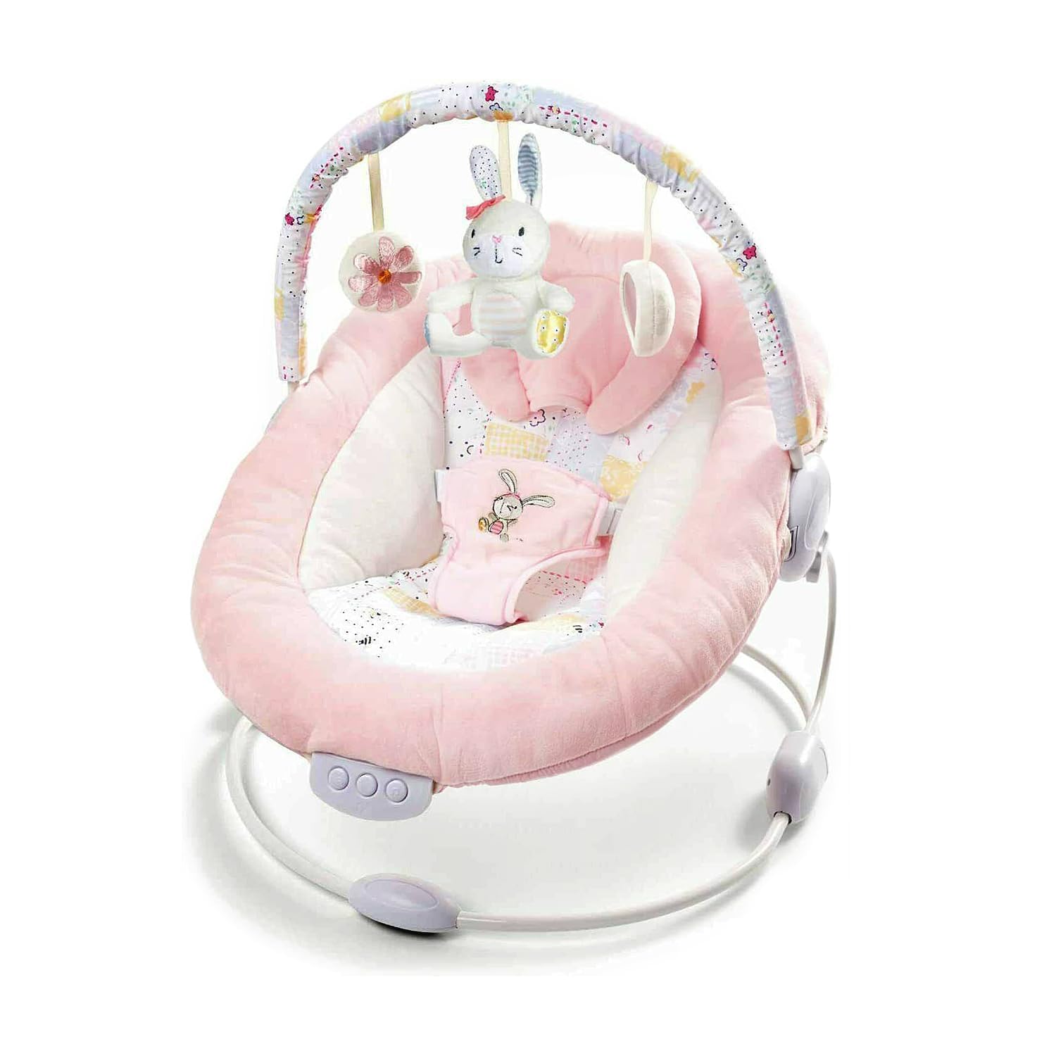 LADIDA Soft and Padded Baby Bouncer with Soothing Music and Vibration, Pretty Pink Rabbit Theme, Suitable for Newborns