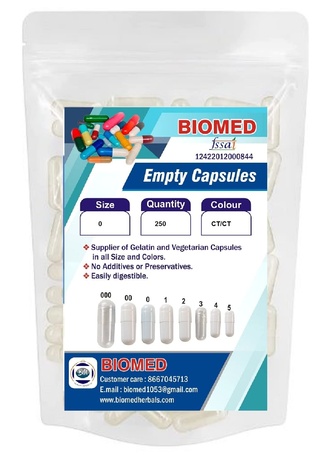 Empty Capsules 0 CT/CT (Clear Transparent) 250