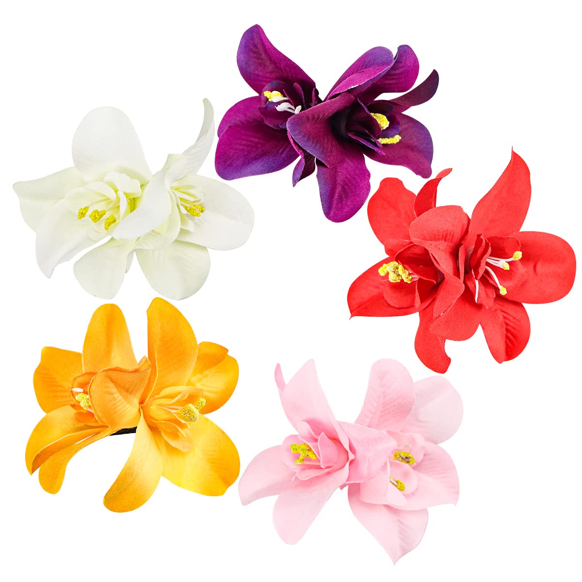 Bohemian Flower Hairpin, Artificial Tropical Flower Hair Clip for Seaside Holiday, Bridal Hair Accessories, 5 Colors Hawaiian Flower Orchid Hairpin for Women and Girls