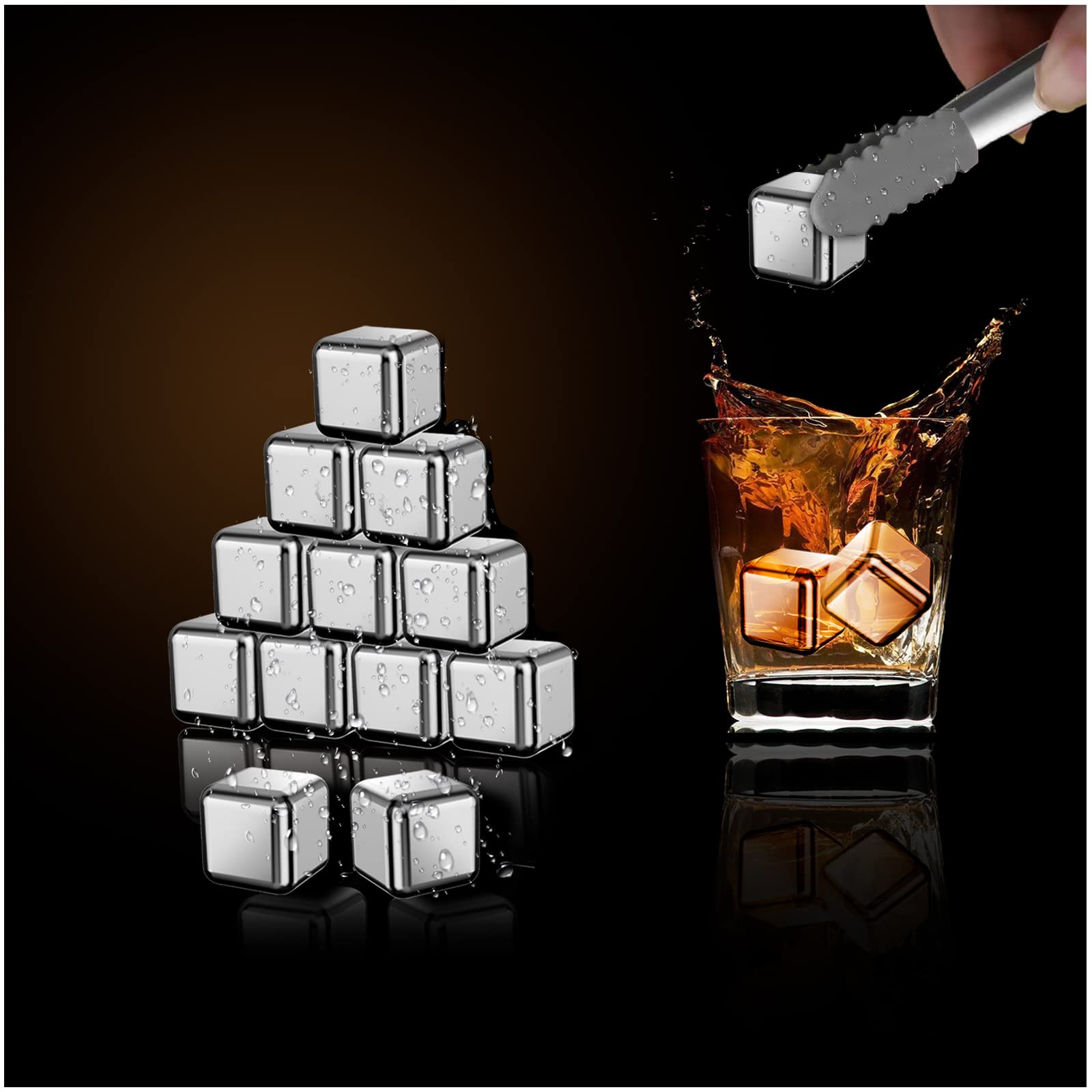 Whiskey Stones - Metal Ice Cube - Whiskey Ice Cubes - Reusable Stainless Steel Ice Cube Trays, For Whiskey, Vodka, Liqueurs, Wine, Beverage Juice Or Soda, Pack Of 12