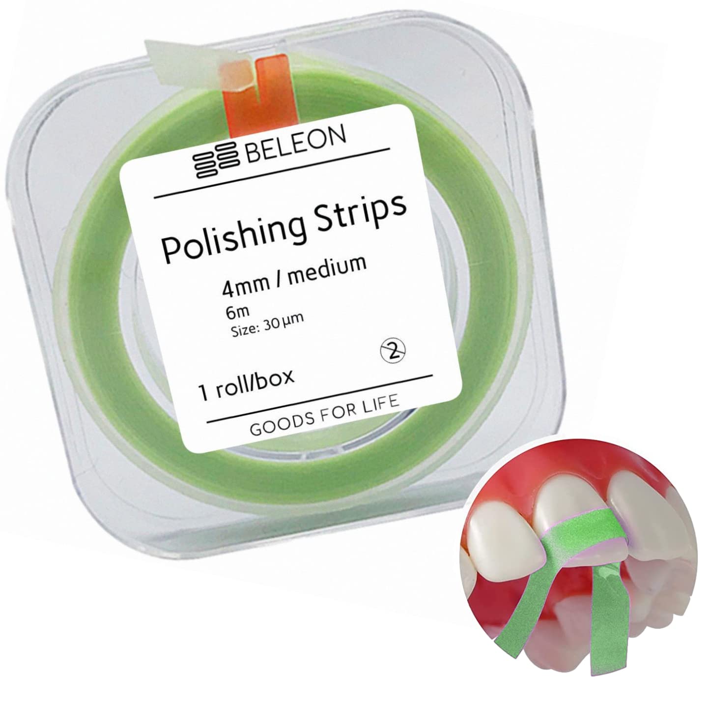 BELEON Dental Polishing Strips - Medium 1 Roll 4mm x 6M - Tooth Polisher Dental File for Teeth Sanding Grinding Deep Teeth Cleaning Tool Tooth Polish Abrasive Strip Oral Care Cleaning Tool