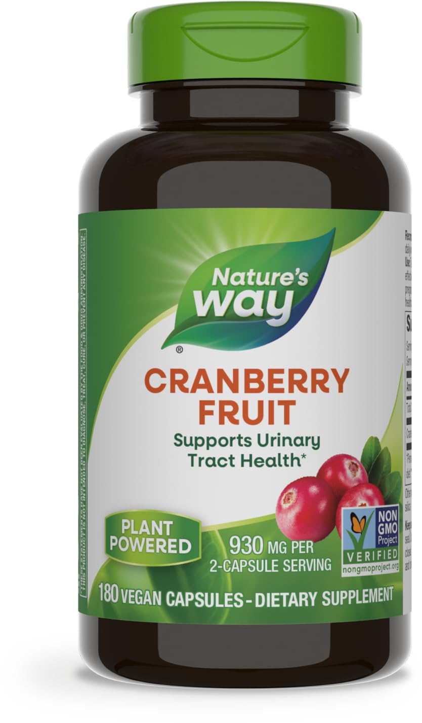 Nature's Way Cranberry Fruit, Supports Urinary Tract Health*, 930 mg per 2-Capsule Serving, 180 Capsules (Packaging May Vary)